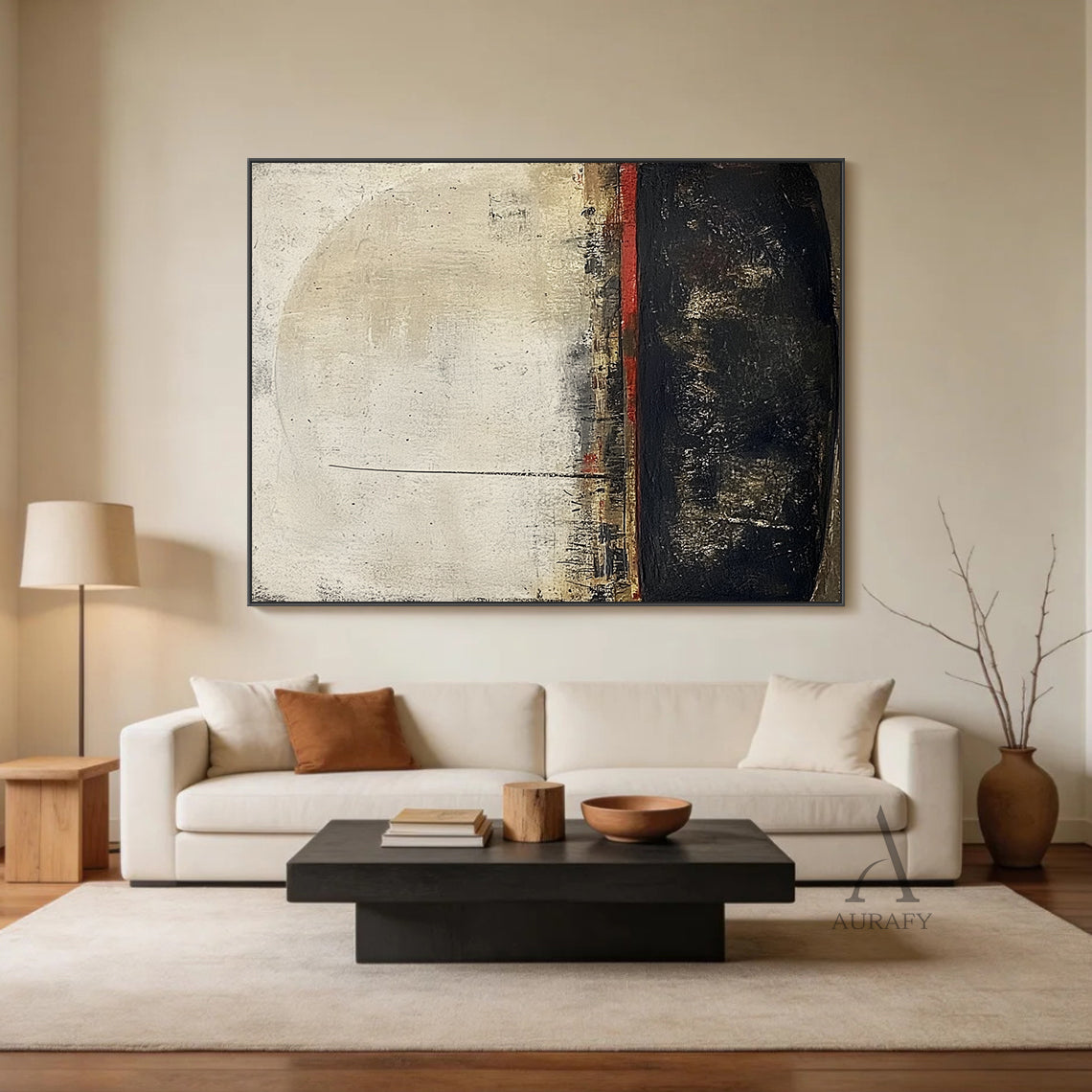 WABI SABI Beige Black Minimalist Home Decor for Living Room AURA302