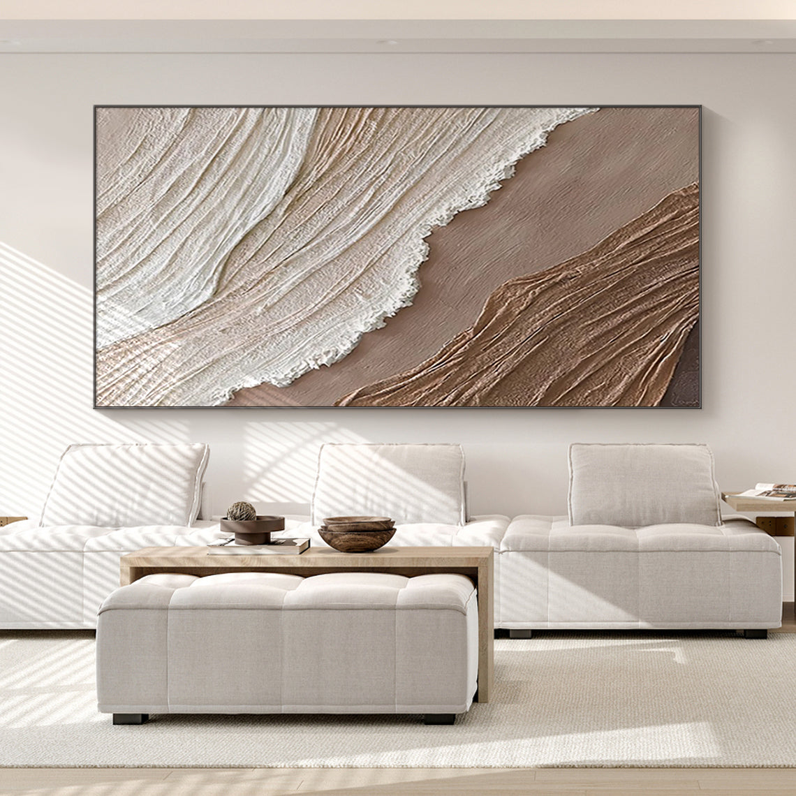 Minimalist Grid Texture Wall Art-Warm Beige Tones-AURA060