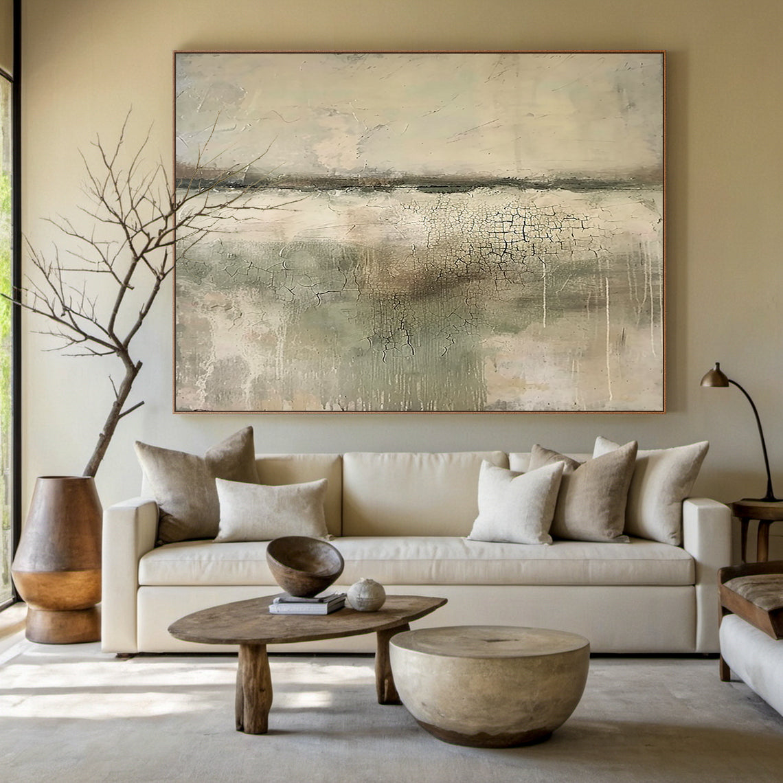 VerdaMossed Silence-Green & Beige Wabi-Sabi Art-AURA080