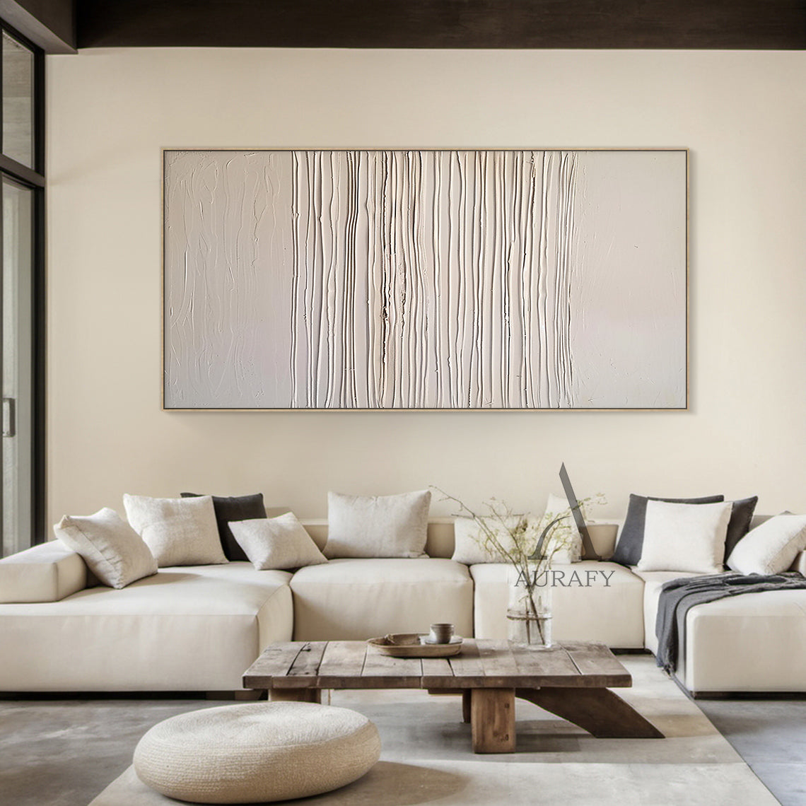 Beige Abstract Art Knife Strokes Impasto Tactile Sculpted Canvas Minimalist Luxe AurafyArt AURA483
