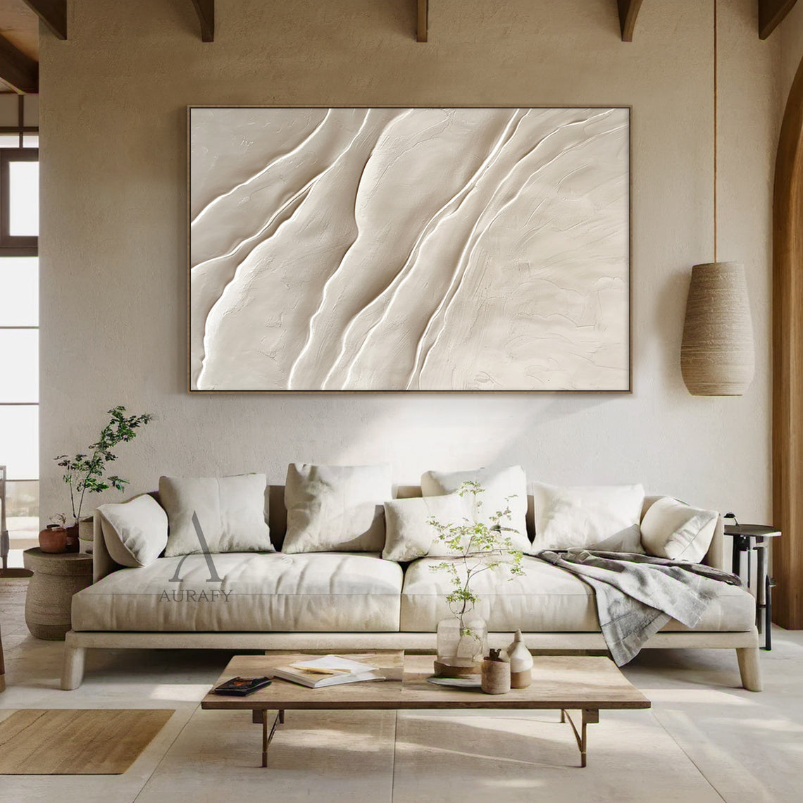 Modern 3D Textured Beige Painting for Living Room Wall Decor AURA294
