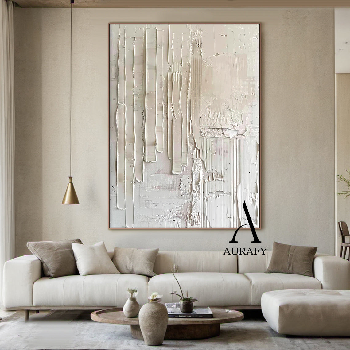 3D Textured Beige Painting Knife Strokes High-Relief Plaster Tactile Minimalist Luxe Artwork AURA525