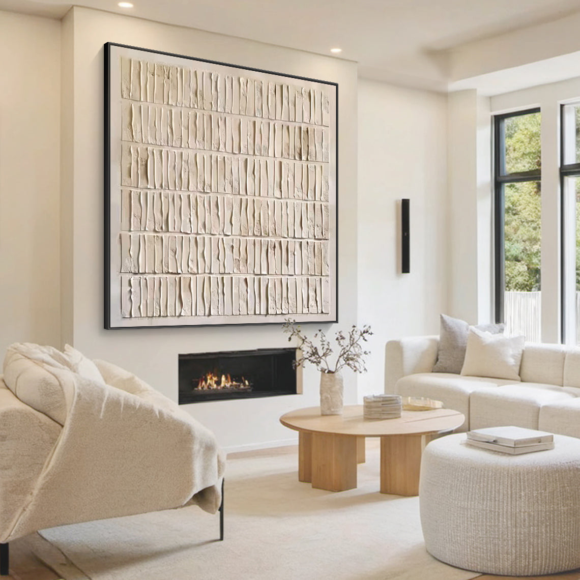 Grid Relief Painting – Cream & Beige Tones – AURA011(Vertical)