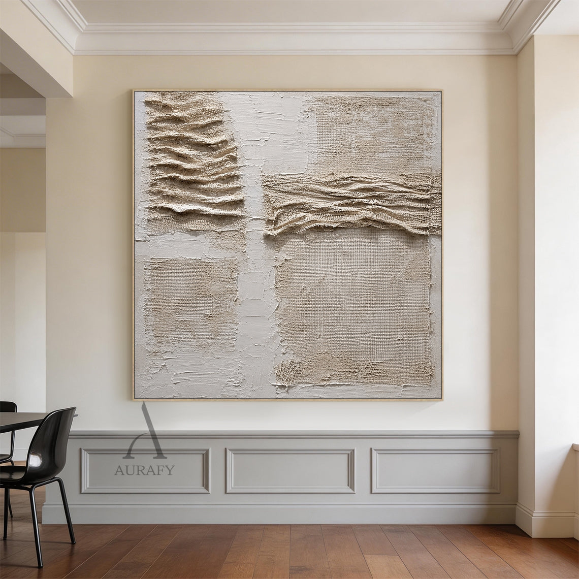 Soft Fold, Beige Brown Mesh and Plaster Textured Painting AURA857