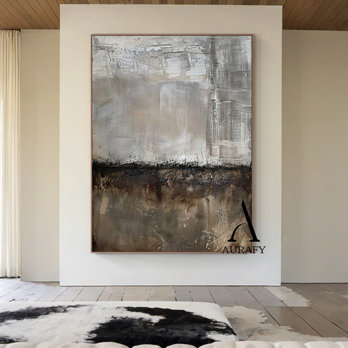 Wabi Sabi Abstract Art Gray Brown Tactile Plaster Textured Grid Indentations Knife Strokes AURA564
