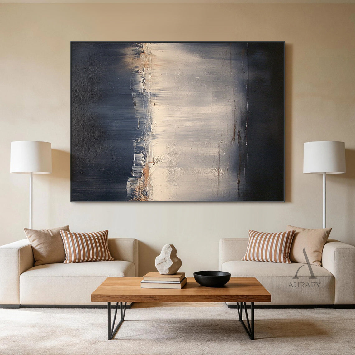 Abstract Black Beige Wall Art for Modern Living Room Decor AURA367