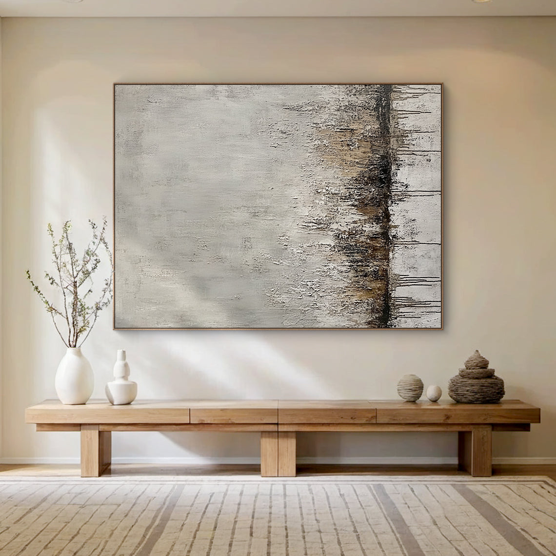 Wabi Sabi Gray Abstract Organic Textured Thick Impasto Scratched Drip Wall Art AURA587