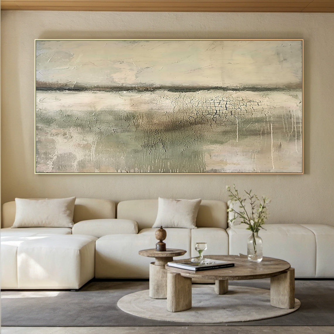 VerdaMossed Silence-Green & Beige Wabi-Sabi Art-AURA080