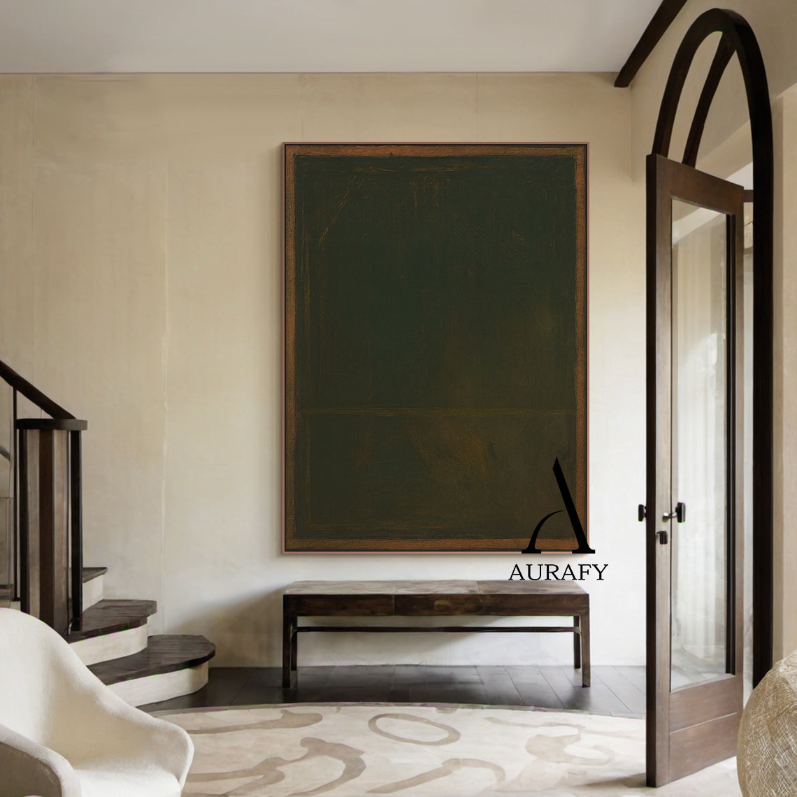 Wabi Sabi Brown Green Textured Art with Rough Handcrafted Border Tactile Brushstrokes AURA567