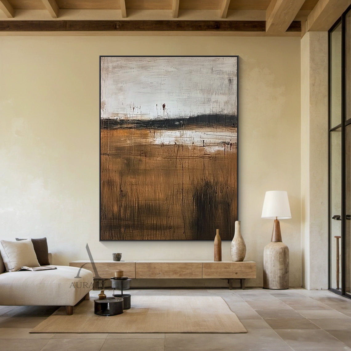Beige Wabi Sabi Plaster Textured Abstract Wall Art | Minimalist Japandi Neutral Canvas | AURA805