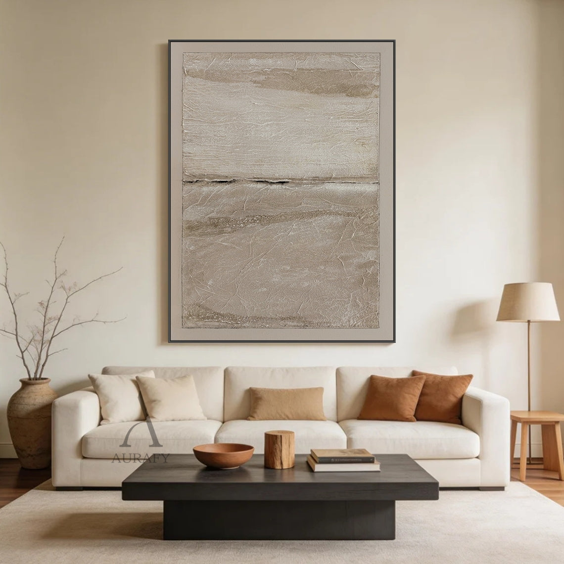 Wabi-Sabi Beige Plaster Textured Japandi Minimalist Abstract Tactile High-Relief Neutral Canvas Wall Artwork AURA740