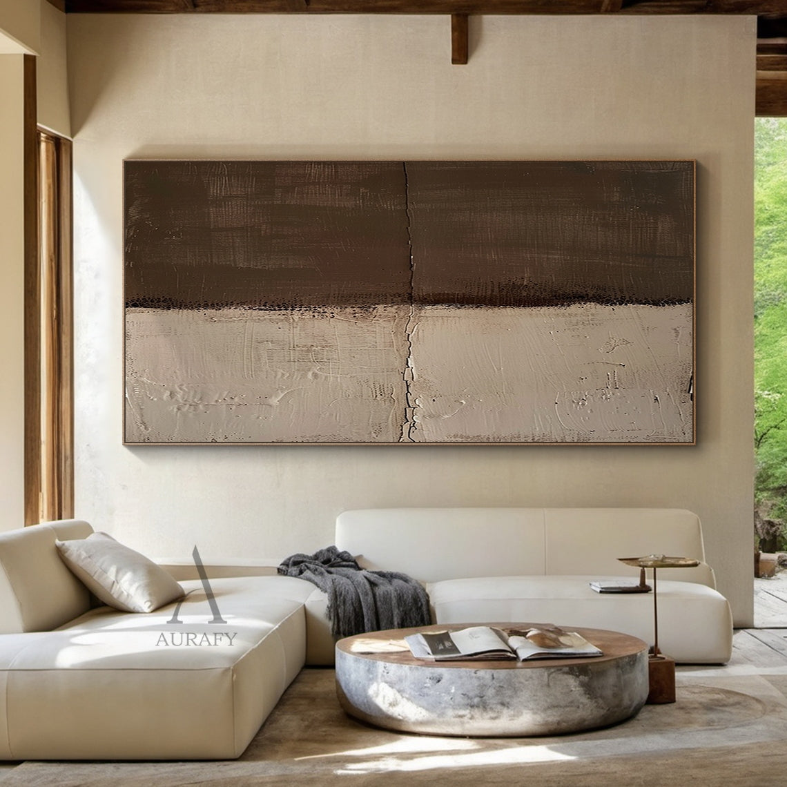 Brown & Beige Wabi-Sabi Textured Abstract Wall Art - AURA811