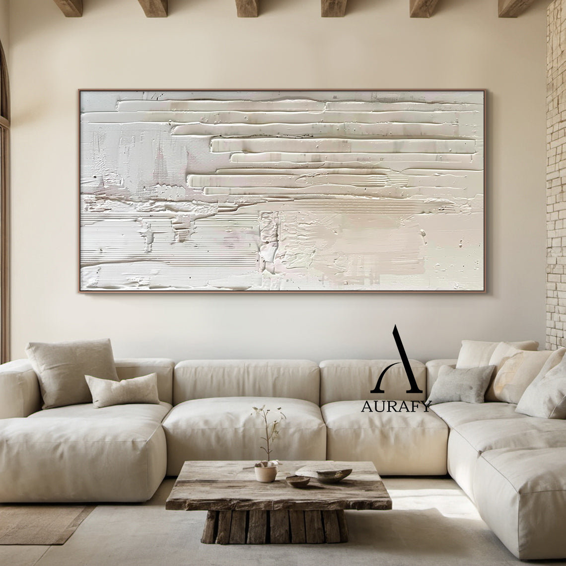 3D Textured Beige Painting Knife Strokes High-Relief Plaster Tactile Minimalist Luxe Artwork AURA525