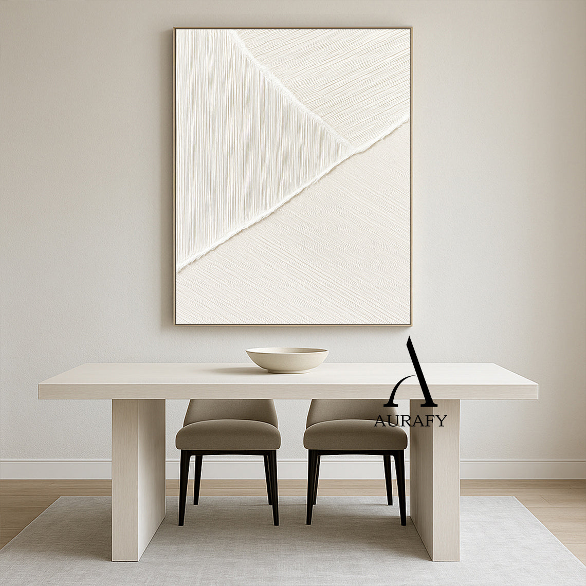 Minimalist Wall Art Beige White Tactile Vertical Texture Geometric Split Fabric Wall Decor AURA547