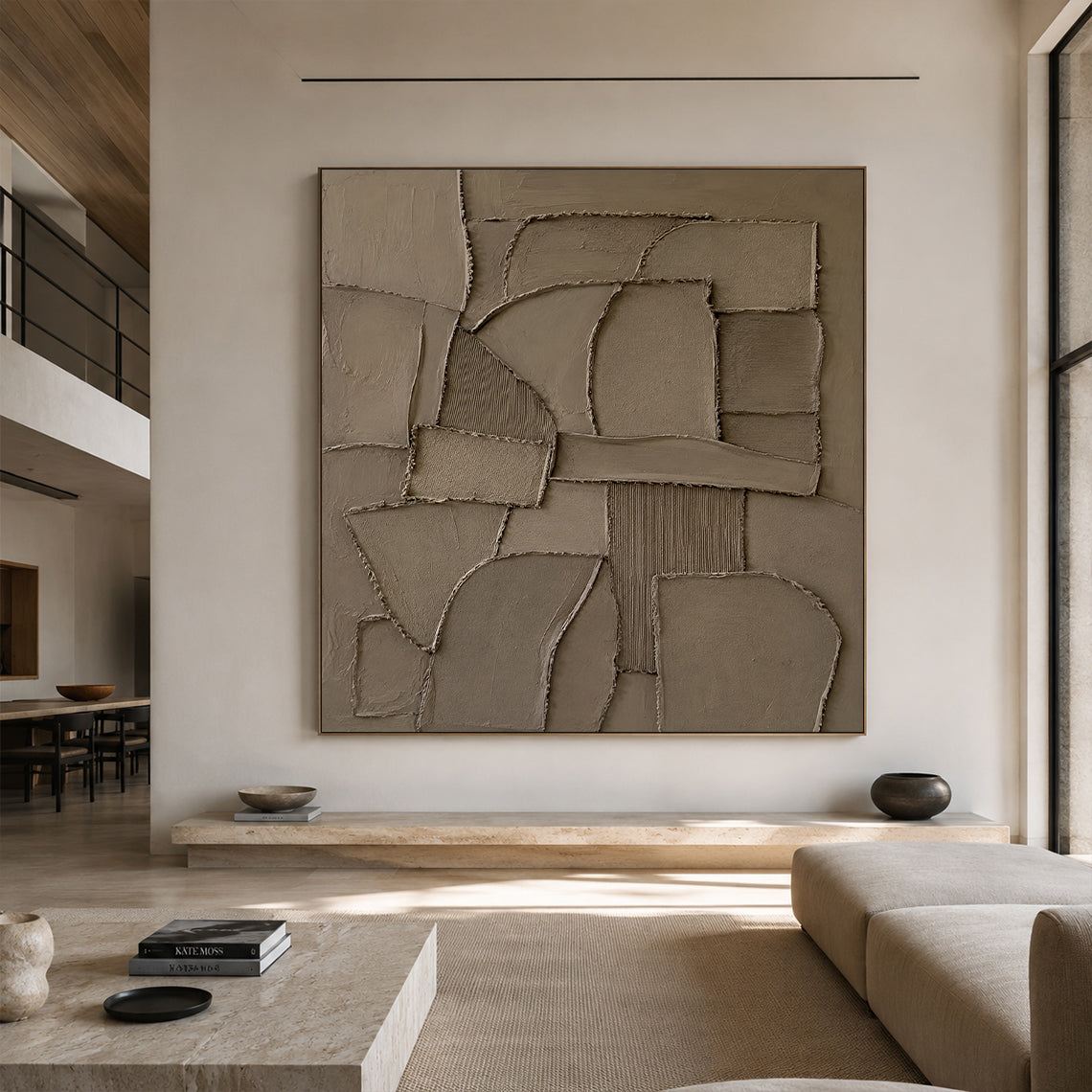 Brown 3D Textured Plaster Wall Art Japandi Wabi Sabi Geometric Sculpted Canvas High Relief Artwork AURA773