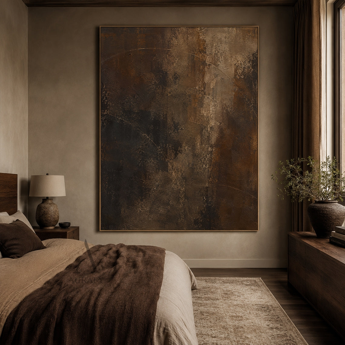 Arc Trace, Dark Brown Weathered Plaster Abstract Painting AURA871