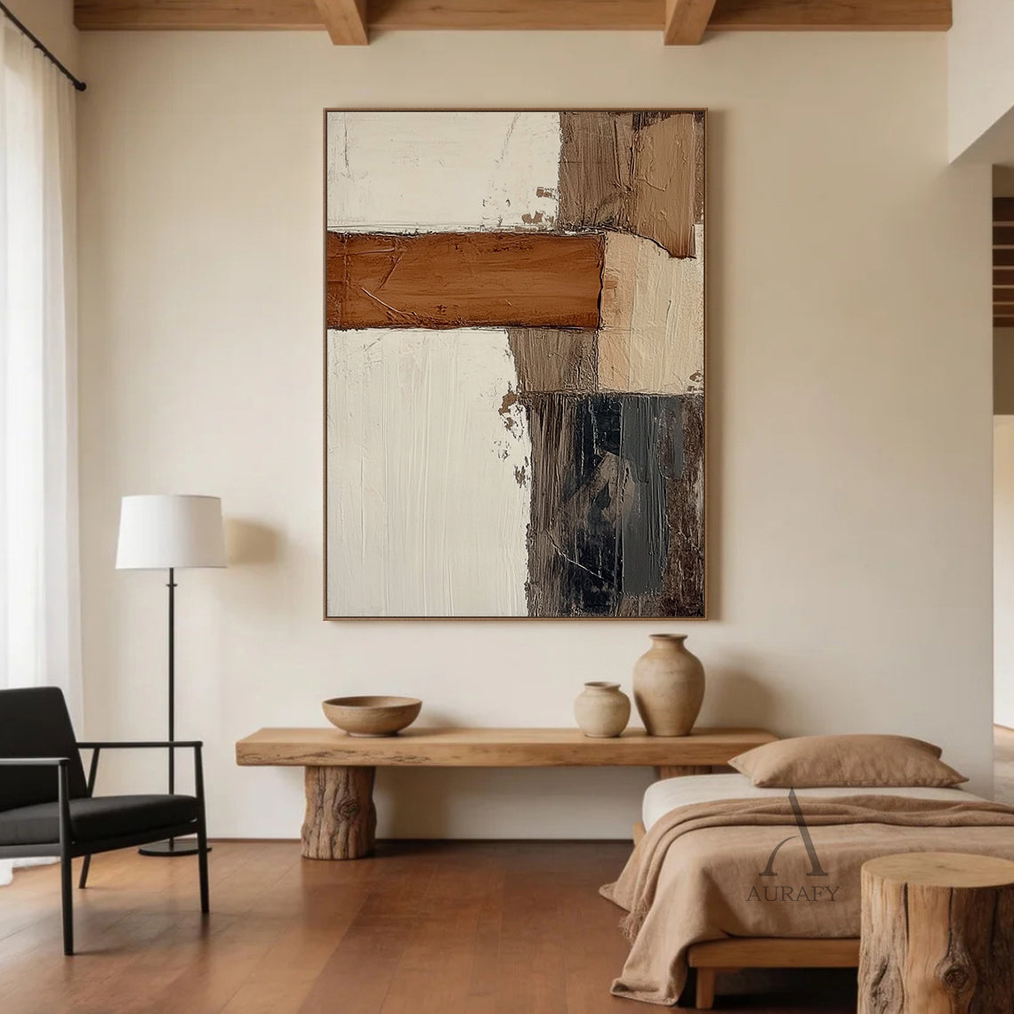 Modern Abstract Brown Beige Wall Art for Home Decor AURA354
