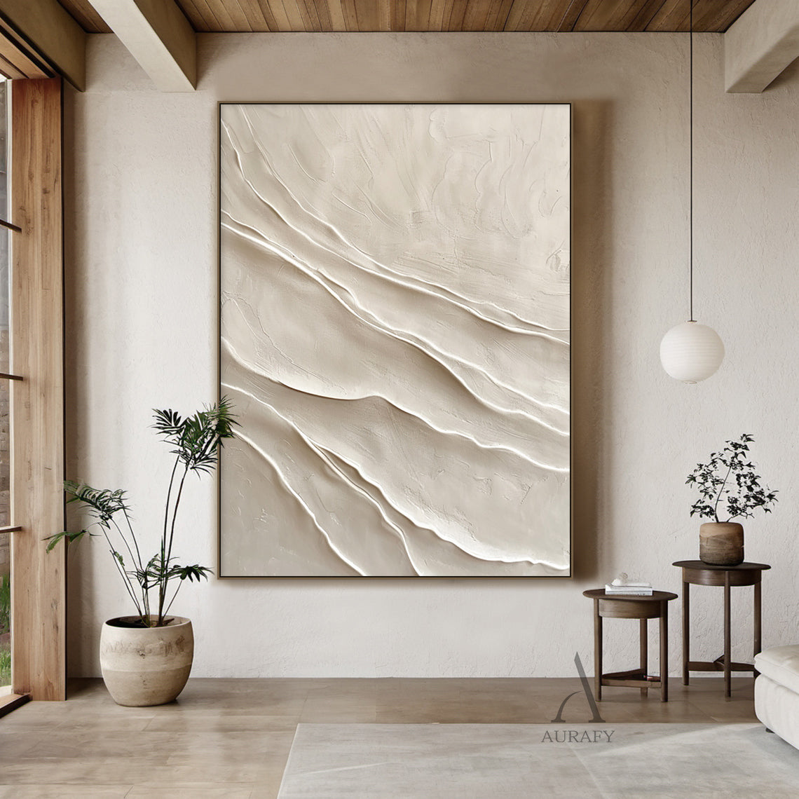 Modern 3D Textured Beige Painting for Living Room Wall Decor AURA294