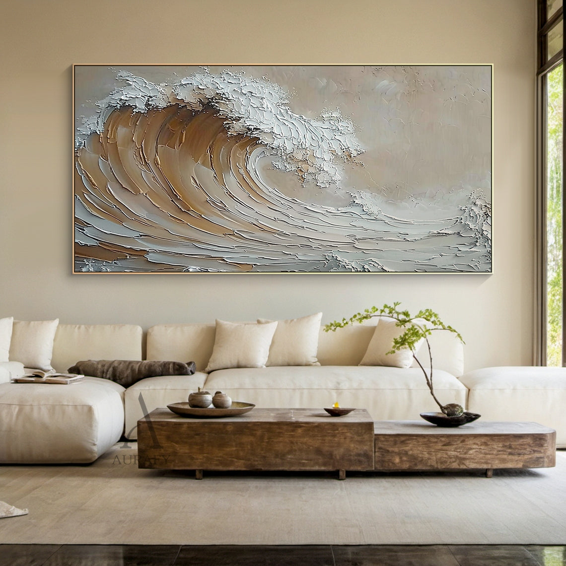 Neutral Curling Wave Wall Art - AURA684