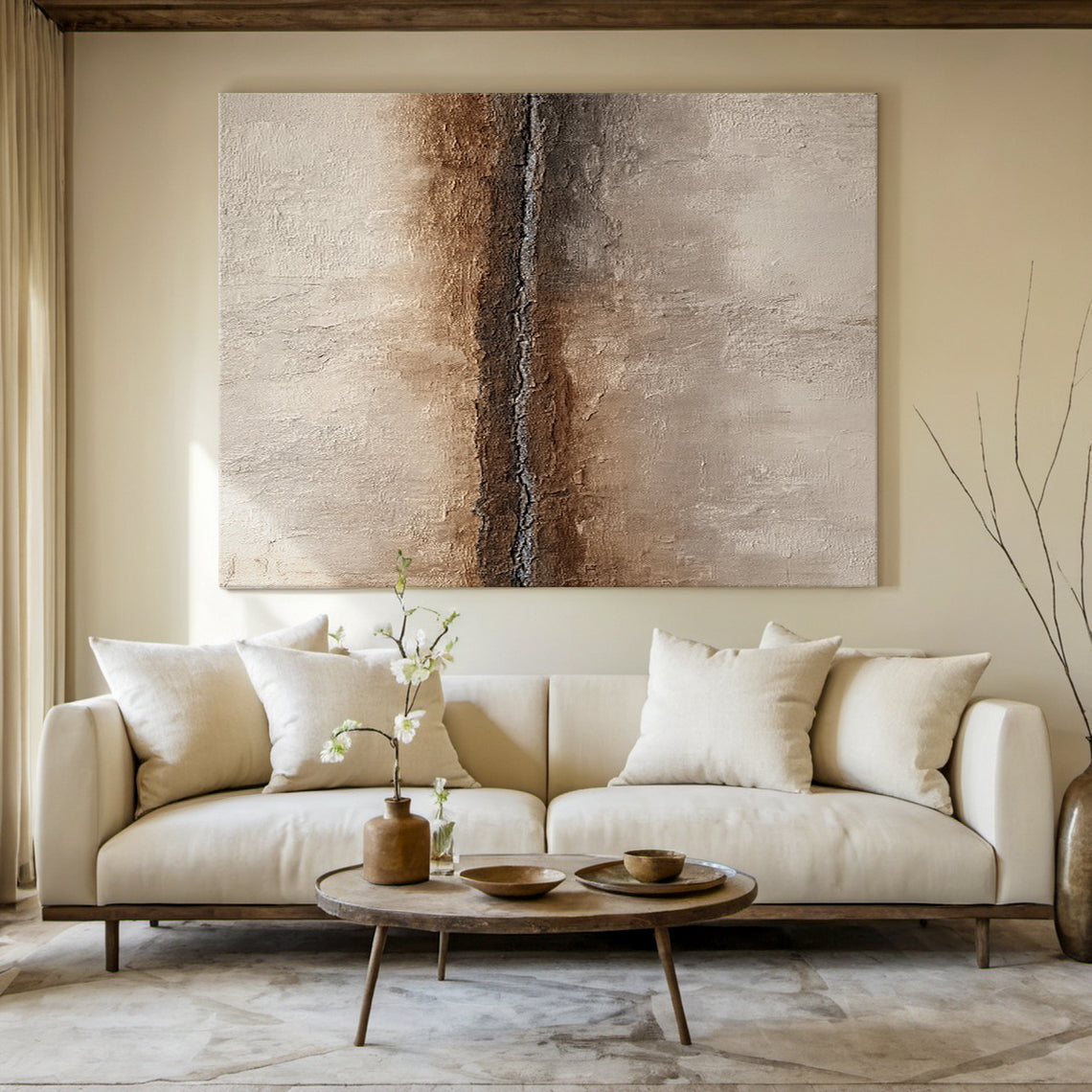 Wabi Sabi Abstract Wall Art Plaster Textured Beige Brown Tactile Cracked Decor AURA581