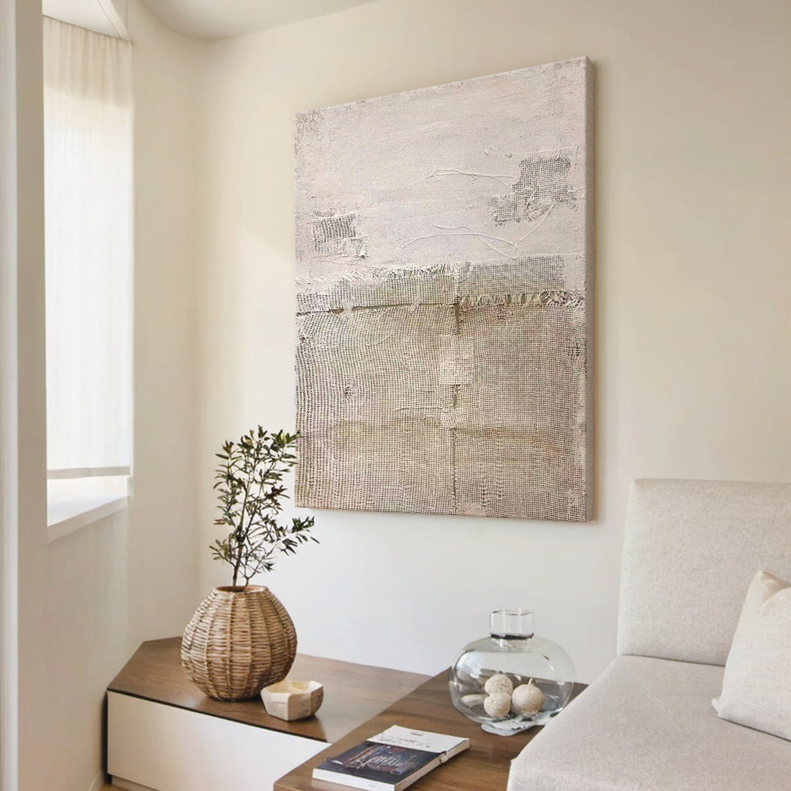 Woven Texture Canvas-Natural Linen & Cream Tones-AURA028