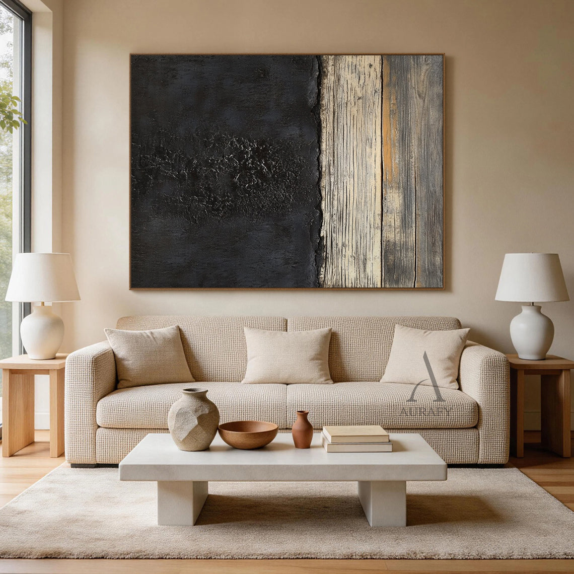General Abstract Black Beige Wall Art for Home Decor AURA362
