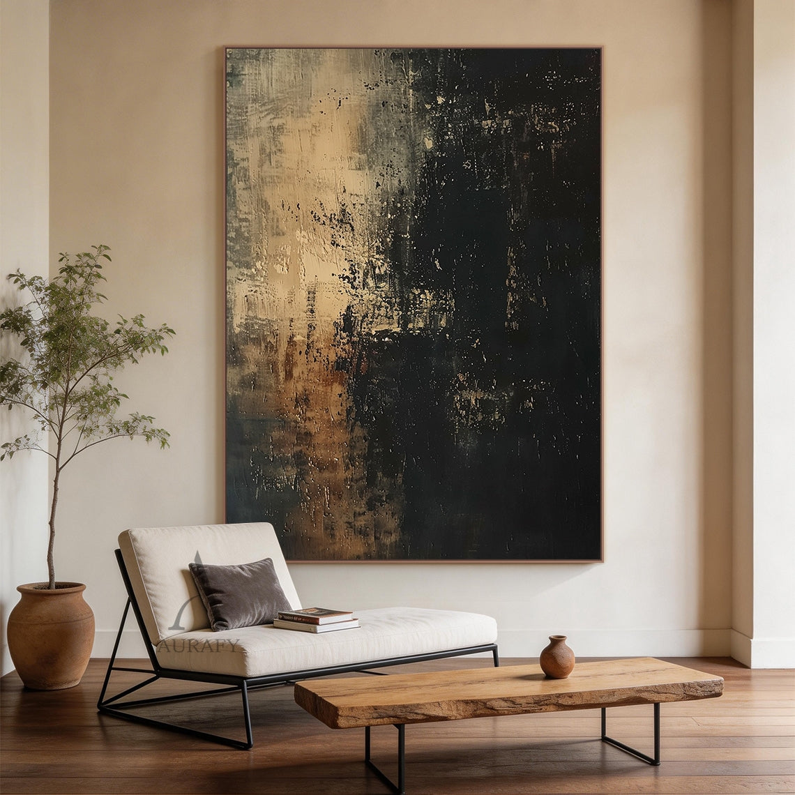 Fault Line, Brown and Black Split-Field Textured Painting AURA873