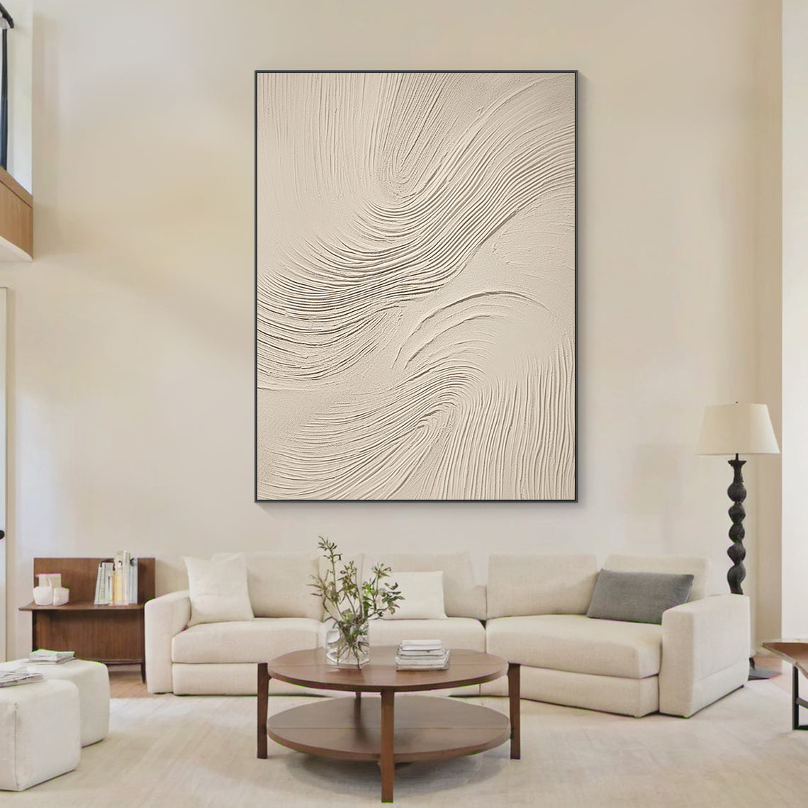 Swirling Textural Canvas-Warm Cream Tones-AURA049