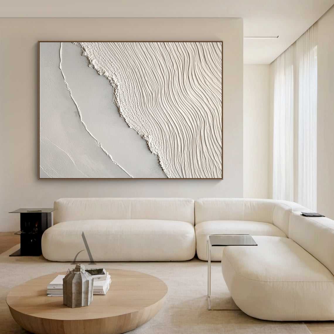 Beige Sea Abstract Impasto Sculpted Tactile Wall Art Modern Minimalist Luxe Canvas AURA442