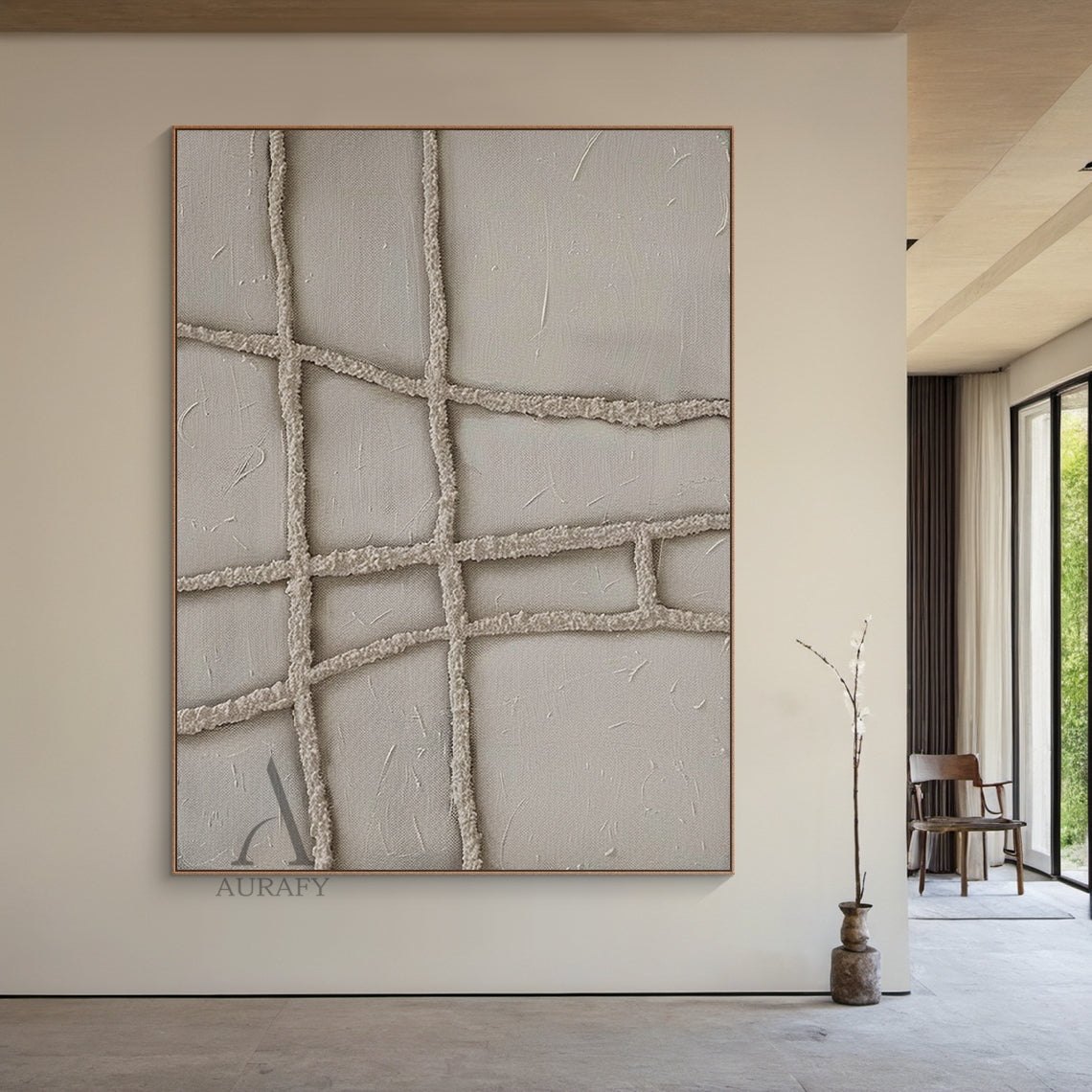 3D Textured Plaster Painting Japandi Wabi-Sabi Beige Minimalist Luxe Geometric Tactile Sculpted Canvas Art AURA788