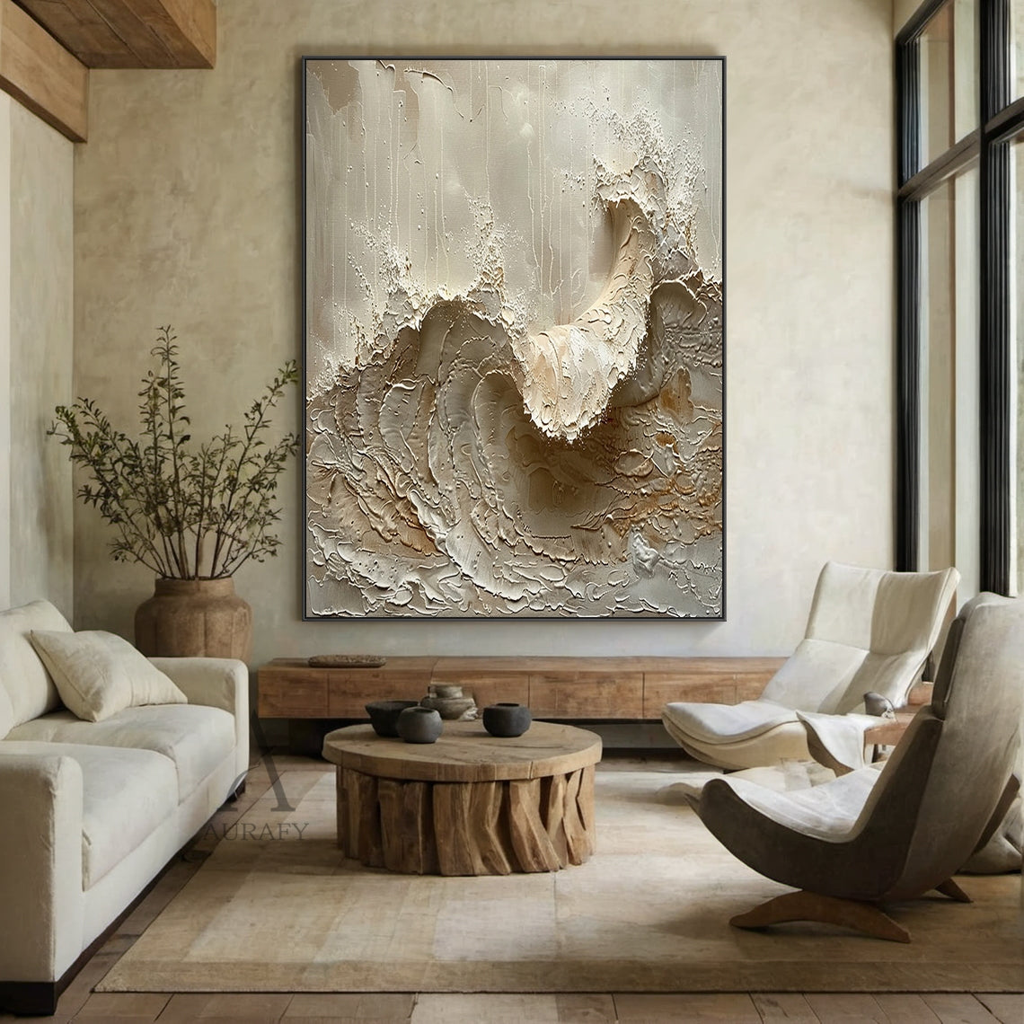 Neutral Textured Ocean Wave Wall Art - AURA668