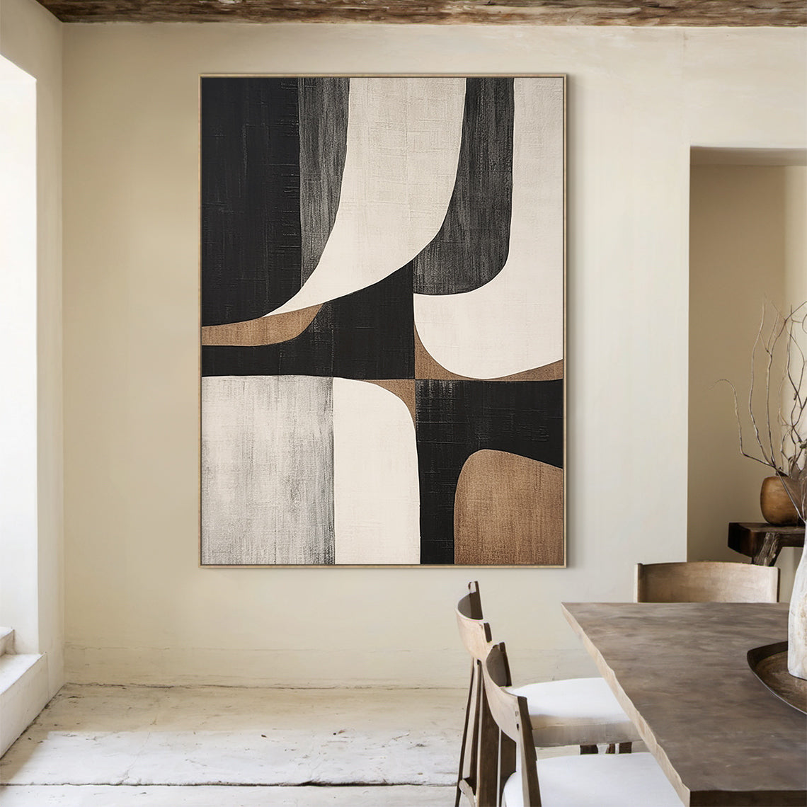Geometric Balance Neutral Earth Abstract Wall Art -AURA051