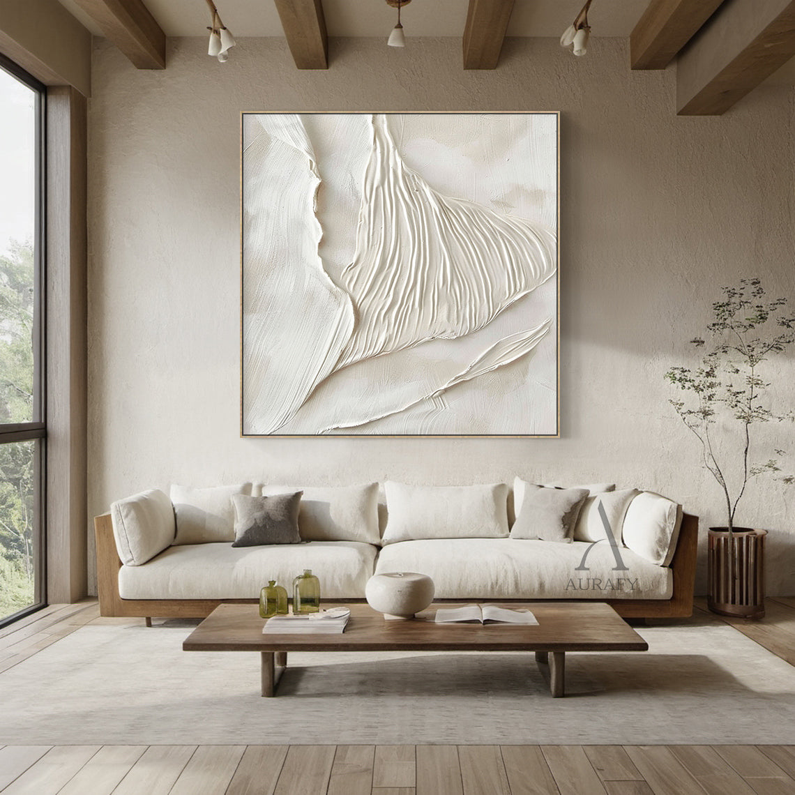 Modern Beige 3D Textured Painting Living Room Wall Decor Art AURA293