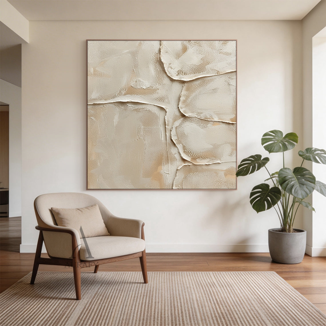 Quiet Layers, Warm Beige Sculpted Plaster Wall Art AURA862