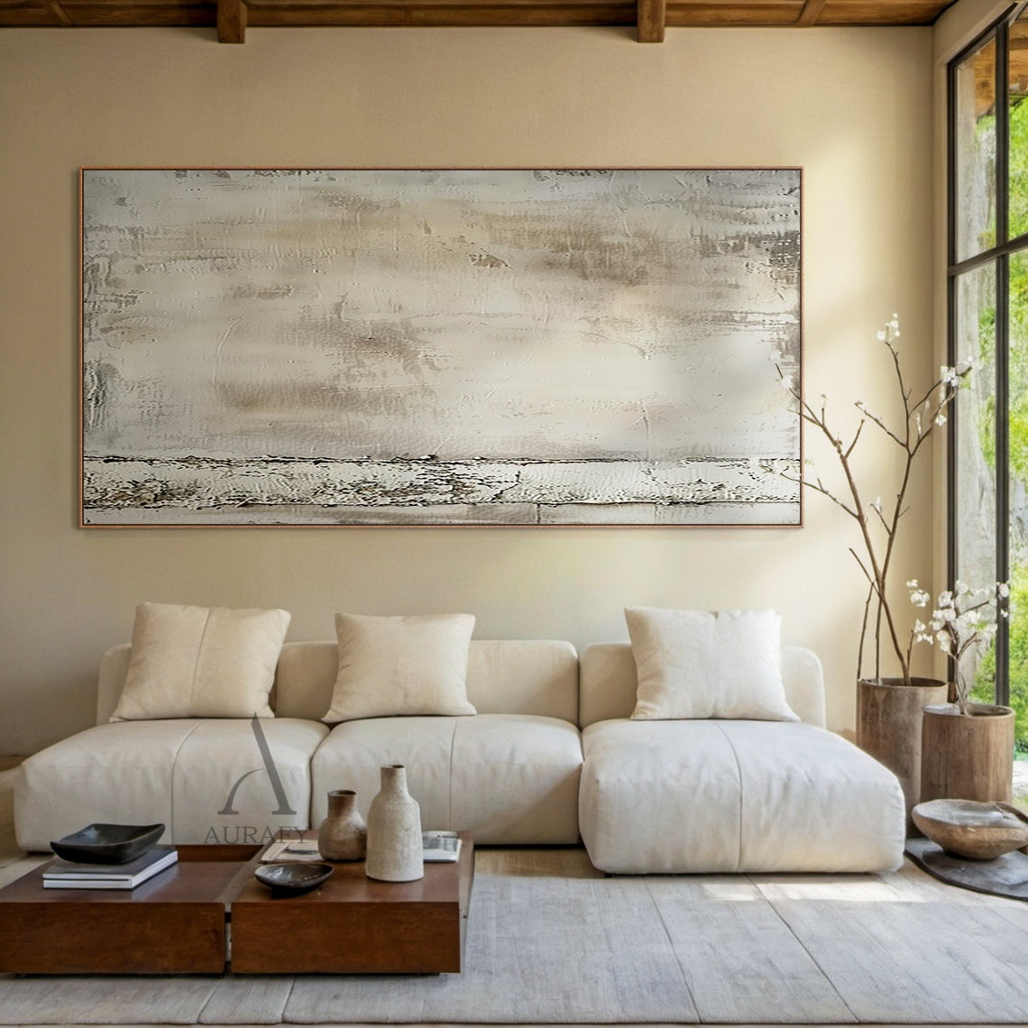 Neutral Beige Plaster Textured Abstract Wall Art | Wabi Sabi Japandi Minimalist Canvas | AURA808