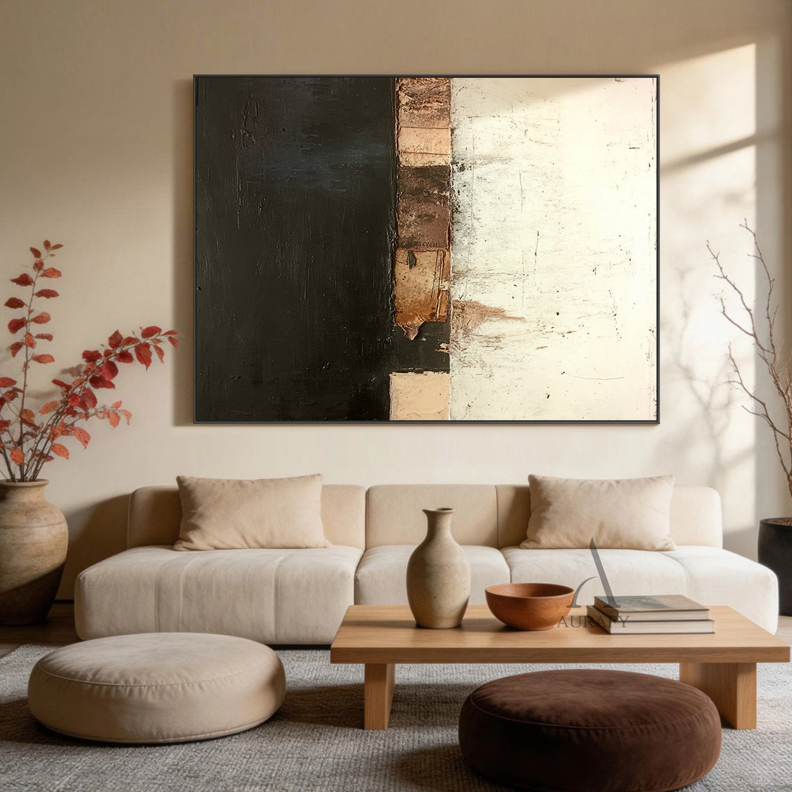 Abstract Black Beige Wall Art for Modern Living Room Decor AURA361