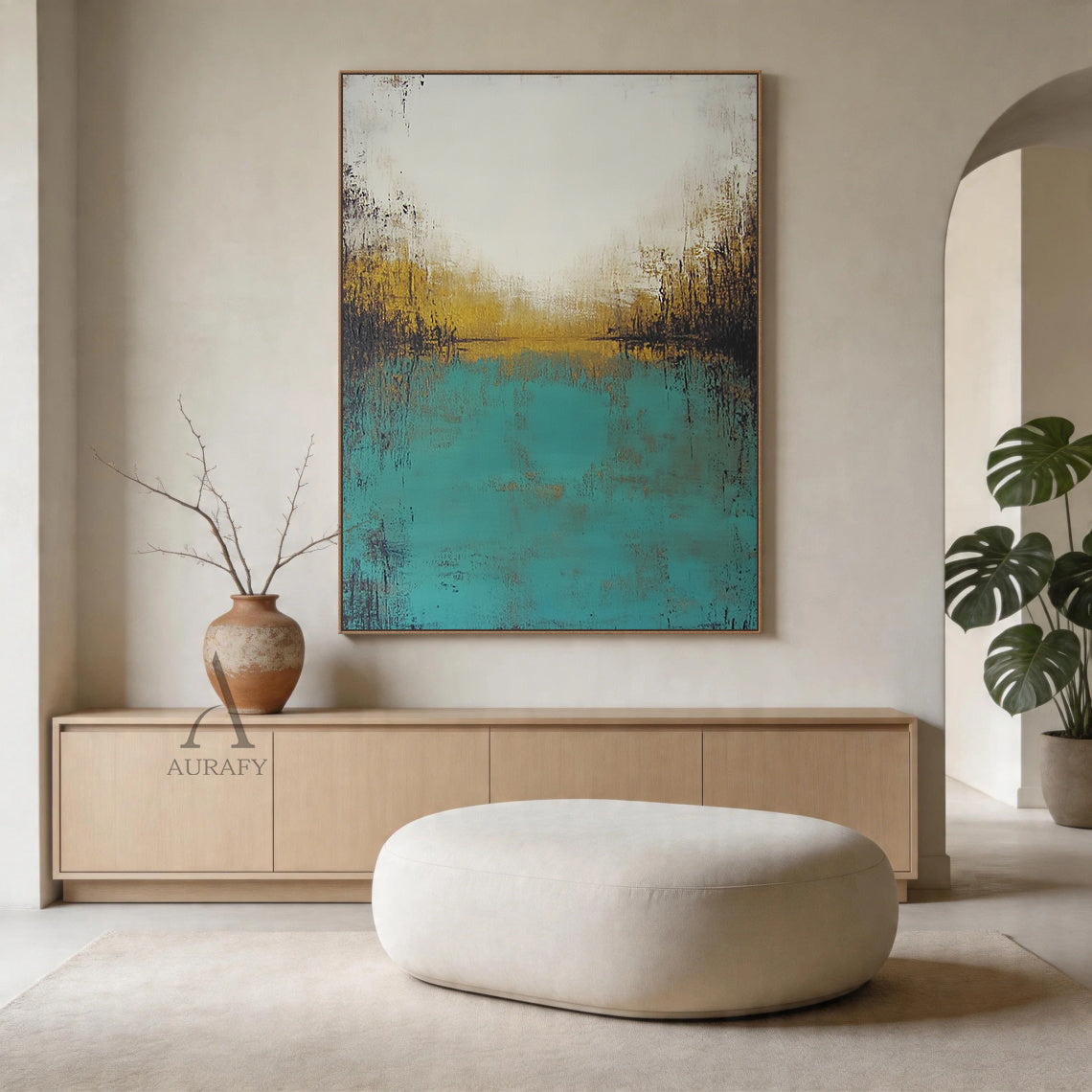Modern General Abstract Green Beige Wall Art for Home Decor AURA395