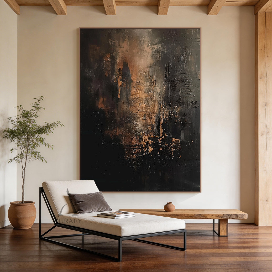 Bronze Through Black, Moody Textured Abstract Painting AURA872
