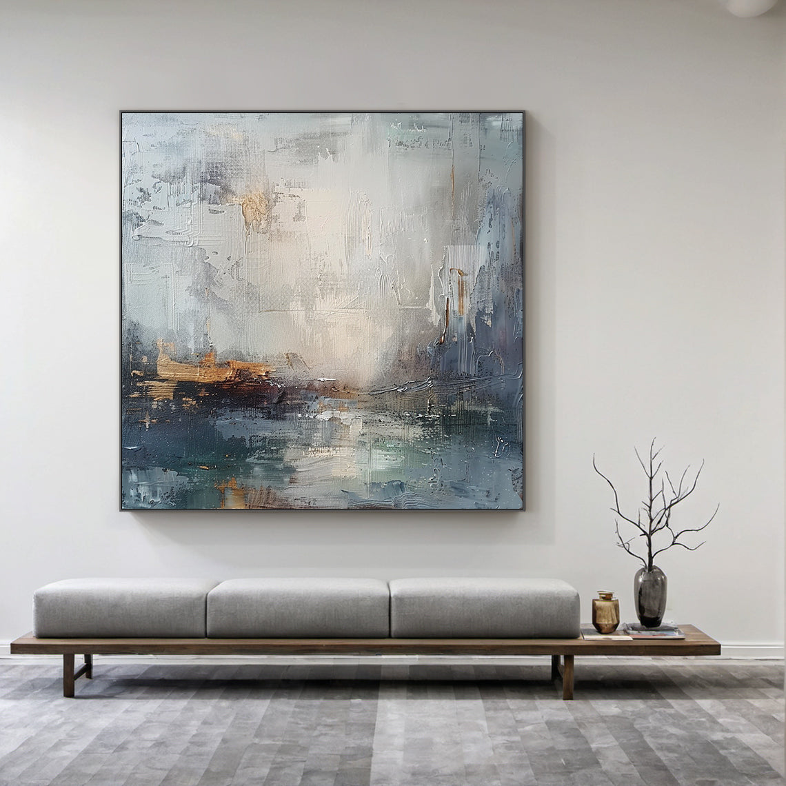 Blue Gray Abstract Wall Art Modern Living Room Decor Print AURA231