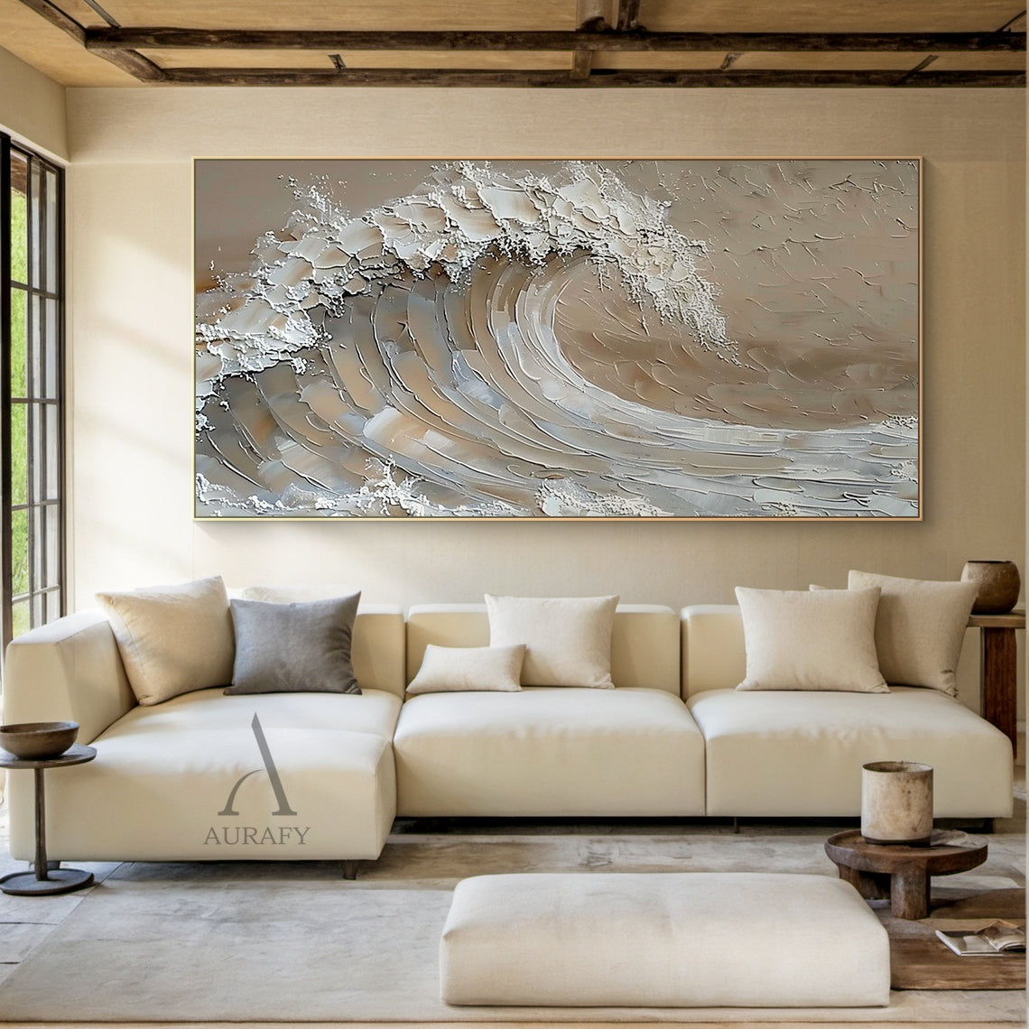 Beige Textured Wave Wall Art - AURA685