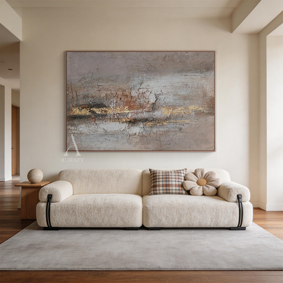 Beige Wabi Sabi Soft Cushion for Cozy Living Room Decor AURA258