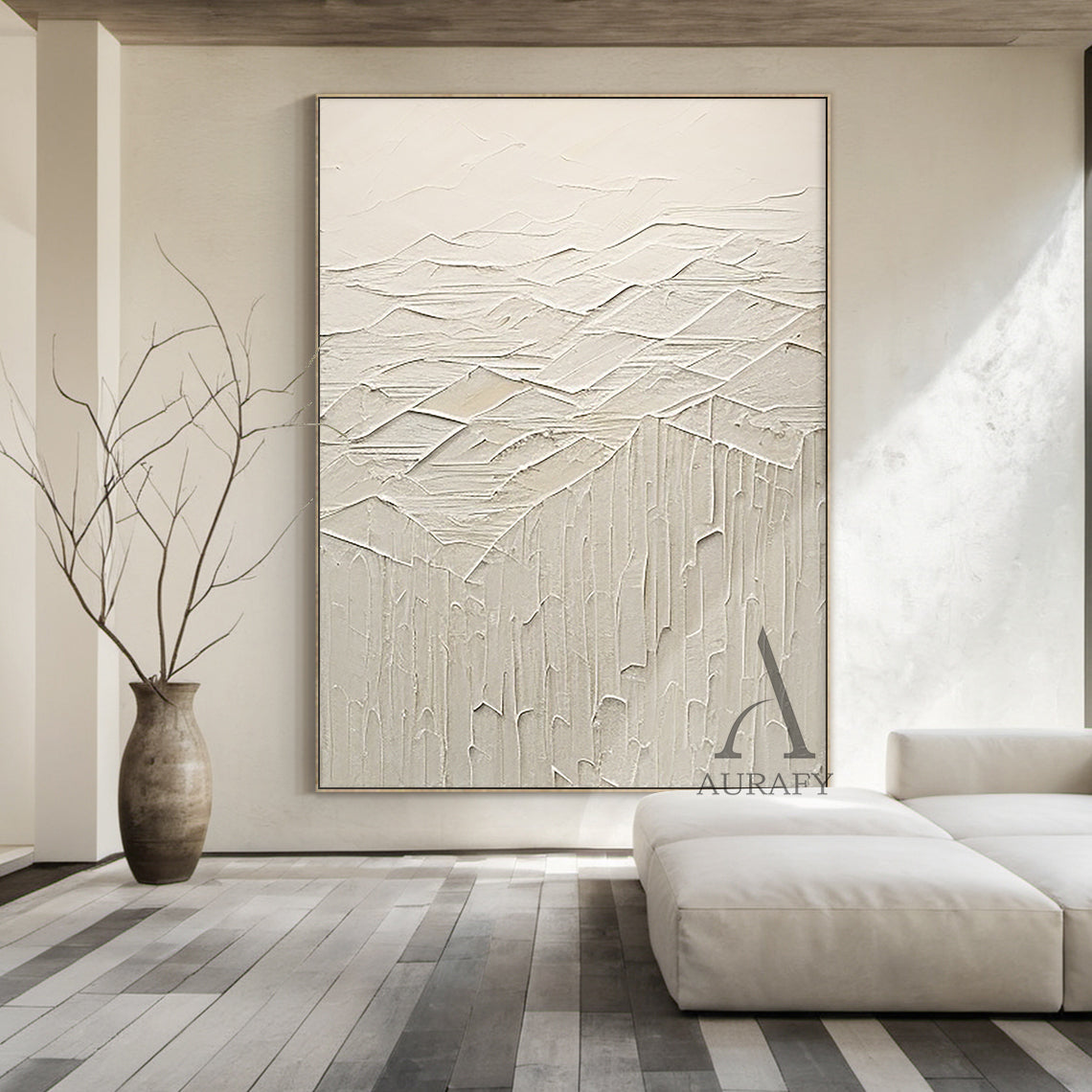 Beige Abstract Art Thick Impasto High-Relief Tactile Sculpted Minimalist Luxe AurafyArt Wall Decor AURA501