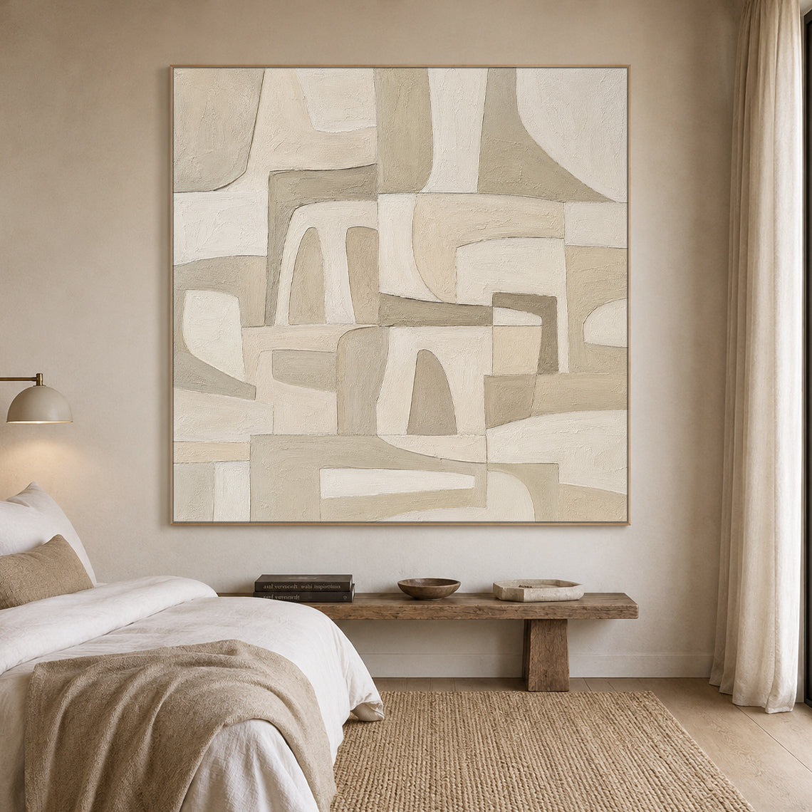 Beige Plaster Textured Japandi Minimalist Wall Art Tactile Sculpted Canvas Neutral Modern Organic Artwork AURA757