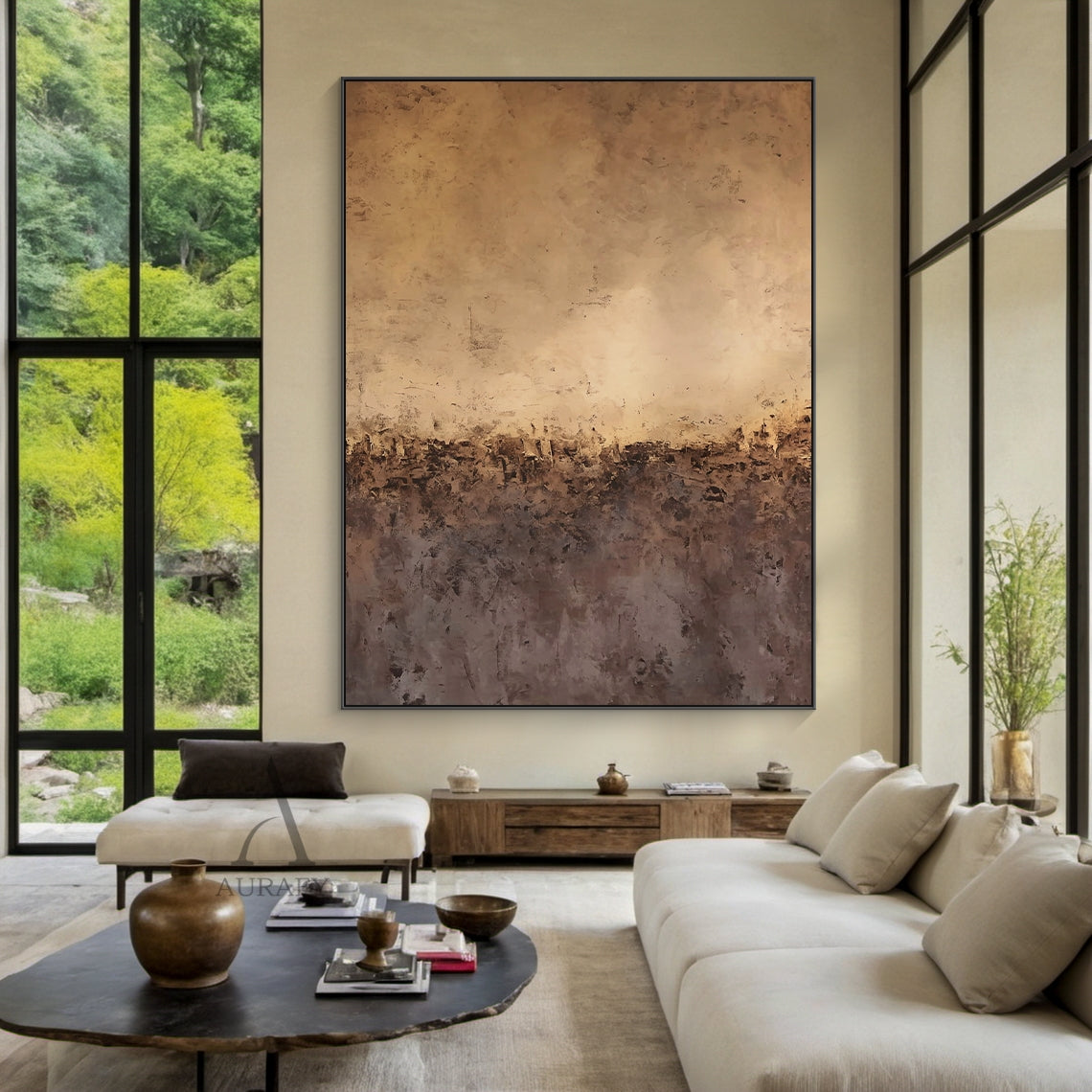 Abstract Brown Beige Art Tactile Knife Strokes Modern Organic Plaster Textured Canvas AURA598