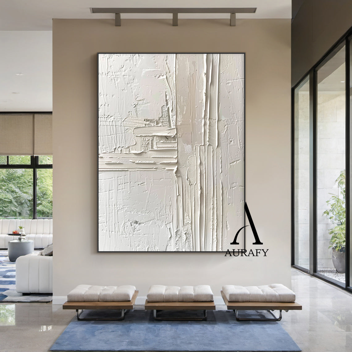 3D Textured Beige Abstract Painting Tactile High-Relief Sculpted Canvas Modern Minimalist Art AURA524