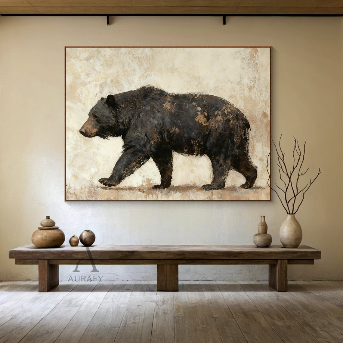 Black Bear Wall Art on Neutral Background - AURA664