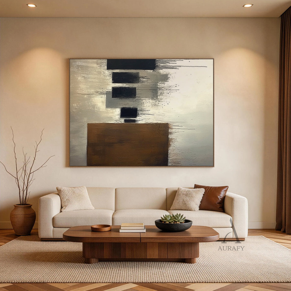 General Abstract Brown Beige Wall Art for Modern Home Decor AURA349