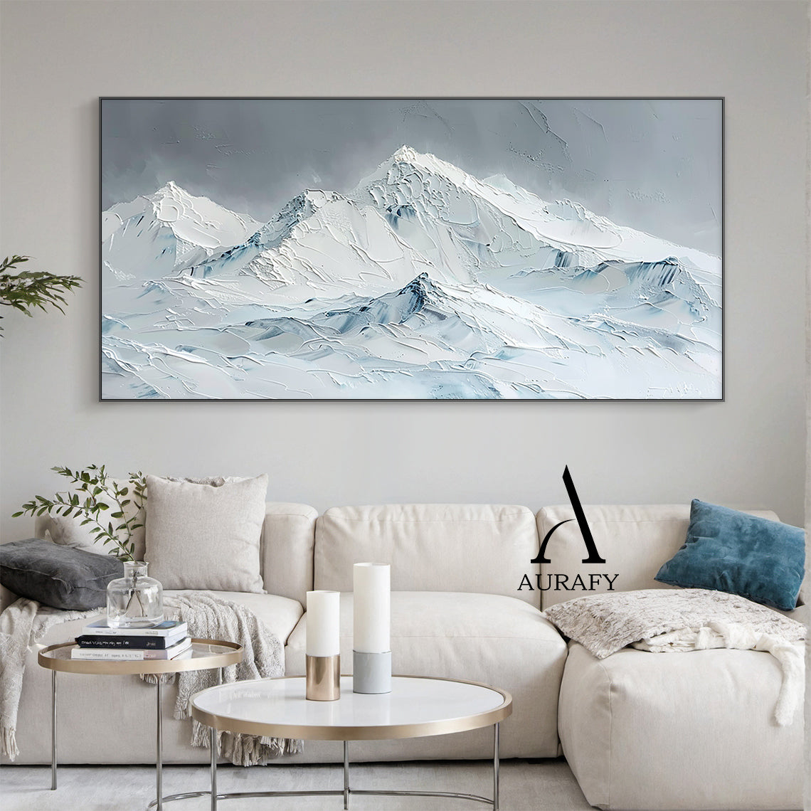 3D Textured Snow Mountain Painting Impasto Tactile Surface Gray White Modern Organic Art AURA519