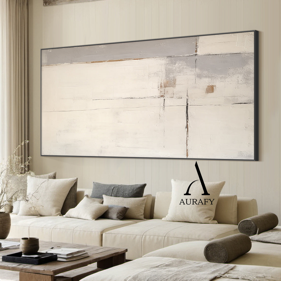 Minimalist Wall Art Beige Japandi Tactile Plaster Mottled Texture Brushstroke Abstract Art AURA548