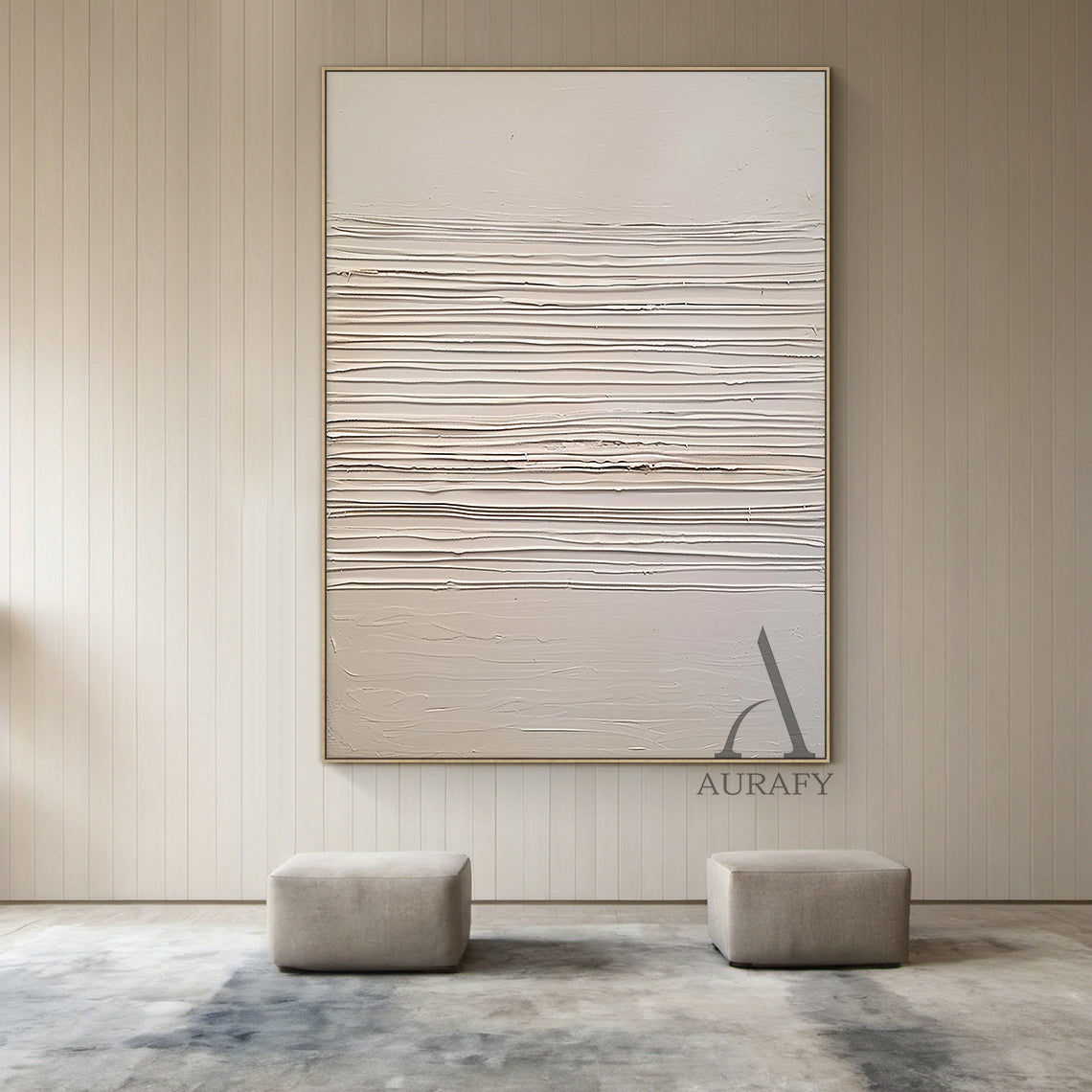 Beige Abstract Art Knife Strokes Impasto Tactile Sculpted Canvas Minimalist Luxe AurafyArt AURA483